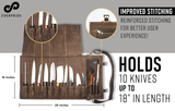 Chef's Knife Roll Bag - Made of Waxed Canvas and Genuine Top Grain Leather