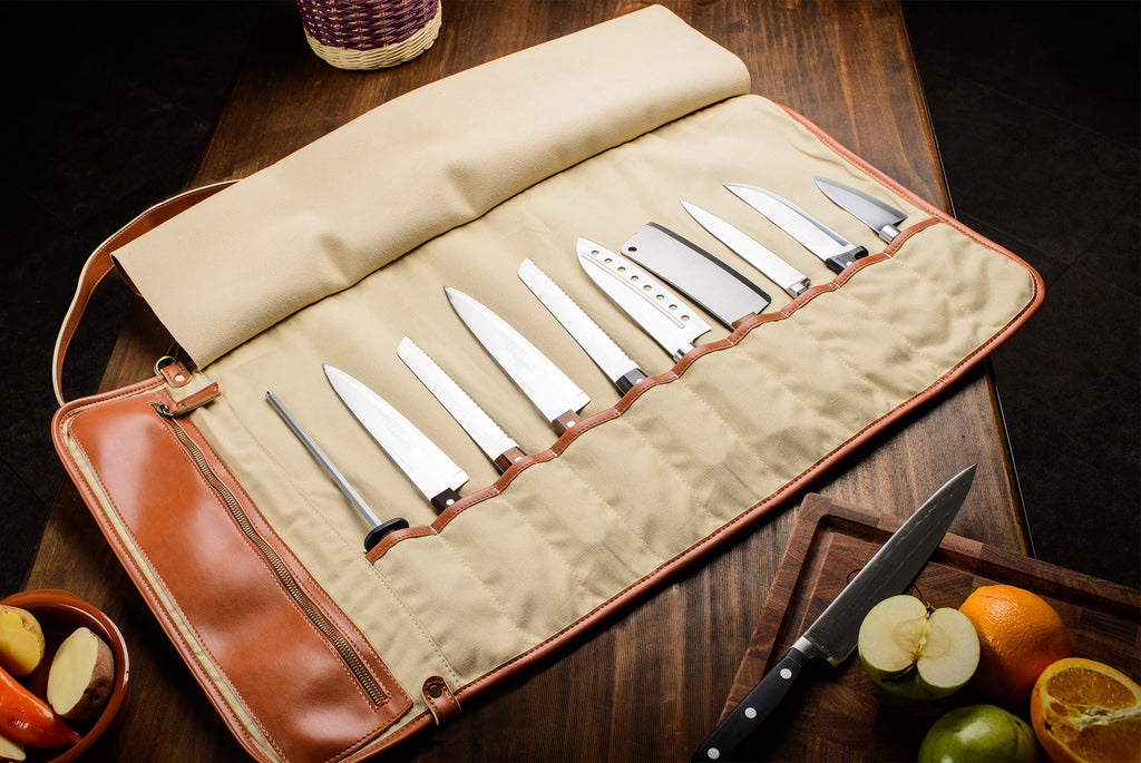  EVERPRIDE Chef's Knife Roll Bag PLUS Knife Guard Set (10-Piece  Set) Canvas and Leather Knife Bag Holds 10 Knives and Cooking Tools –  Felt-Lined and BPA Free Knife Sheath Set –