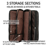Knife Bag For Chefs - 20 Slots for Knives PLUS 3 Zipper Compartments for Kitchen Tools