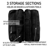 Knife Bag for Chefs - 20 Slots for Knives PLUS 3 Zipper Compartments for Kitchen Tools