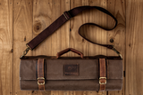 Chef's Knife Roll Bag - Made of Waxed Canvas and Genuine Top Grain Leather