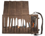 Chef's Knife Roll Bag - Made of Waxed Canvas and Genuine Top Grain Leather