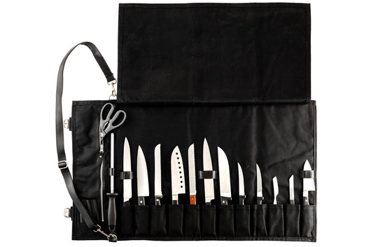 Knife Roll Made of Canvas and Genuine Leather - For Professional Chefs