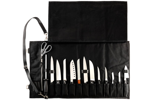 Knife Roll Made of Canvas and Genuine Leather - For Professional Chefs