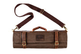 Chef's Knife Roll Bag - Made of Waxed Canvas and Genuine Top Grain Leather