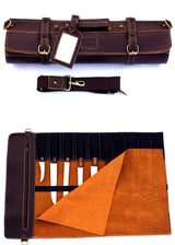 Chef Knife Roll Bag Made of Genuine Top Grain Leather