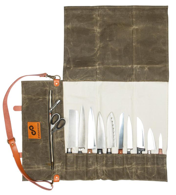 Knife Roll Bag for Chefs - Made of Waxed Canvas