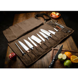 Chef's Knife Roll Bag - Made of Waxed Canvas and Genuine Top Grain Leather
