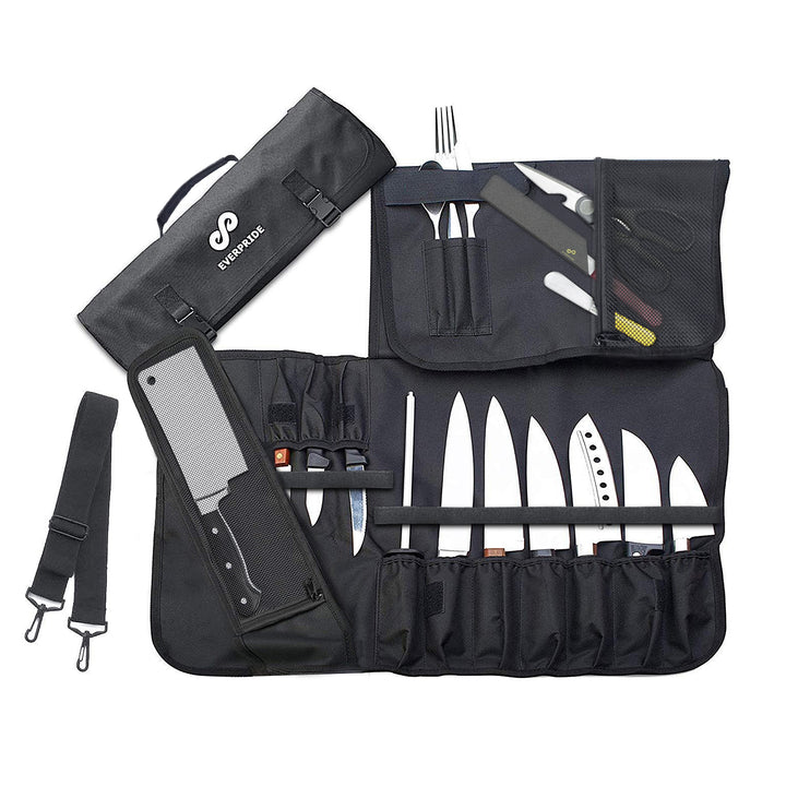 Knife Roll Bag for Chefs, 15 Slots Knife Carrying Case