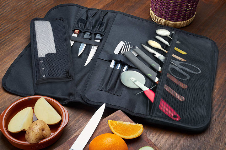 Portable 15 Slots Chef Canvas Knife Roll Bag Kitchen Cooking Tools Storage  Cases